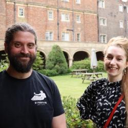Dr Stuart Palmer and Dr Ruth Jackson Ravenscroft in Cloister Court